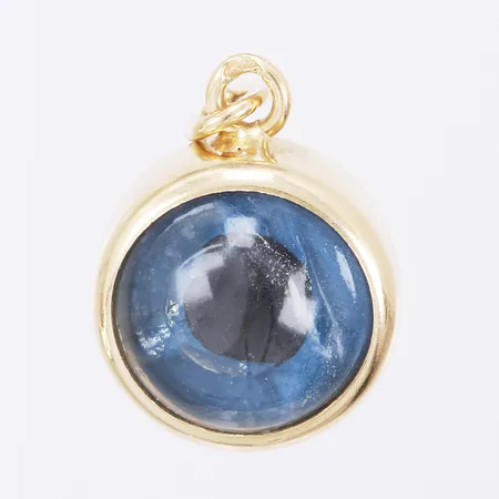 Hänge med blå sten längd: ca 1,5cm Ø ca 9mm bruttovikt: 1,8g 18K