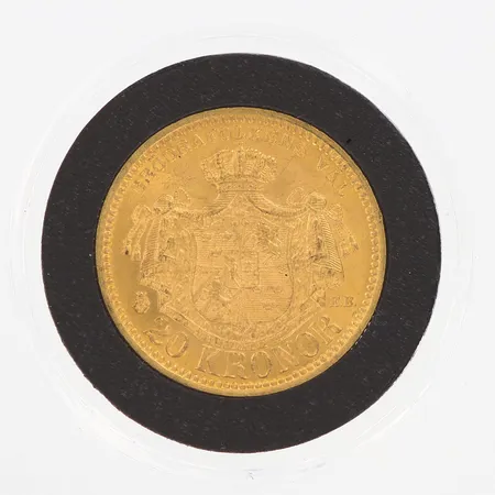 Guldmynt 20kr Ø23mm, 1873-1902, äkthetscertifikat, etui medföljer, 21,6K  Vikt: 8,9 g