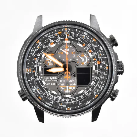 Herrur Citizen Eco-Drive WR200 A-T Navihawk, stål, digital/analog, Ø47mm, refnr U680-S087881, serienr 5N1020100, boettnr GN-4W-S-12G, radio controlled, defekt gummiband medföljer, inga tillbehör.