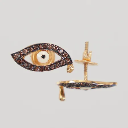 Örhängen öga med mörkrosa stenar 17,9x8mm, skruv, skruvstopp med lätt glapp, 21K,  Vikt: 3,6 g