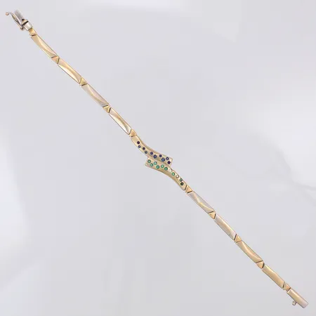 Armband med färgade stenar 18,5cm, bredd: 3,7-9,6mm, 2 stenar saknas 18K Vikt: 14 g