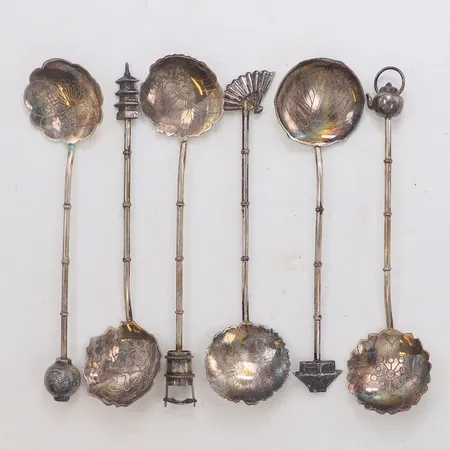 6 Teskedar, längd 10,5-11cm, Kobe Japan, box, 925/1000 silver Vikt: 30,8 g