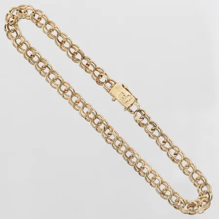 Armband Bismarck längd 21cm, bredd 5mm, Edlunds Silvervarufabrik Ab, år 1950, en låsåtta saknas, 18K Vikt: 9,2 g