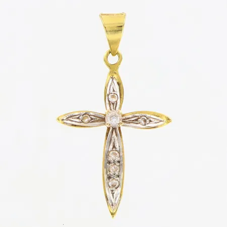 Hänge kors med flera vita stenar, tvåfärgad, 30x18mm, 18K Vikt: 2,4 g