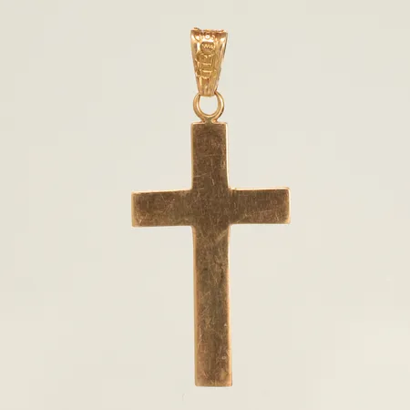 Hänge kors längd 34mm inkl ögla, bredd 15mm, repig, 14K, 1g Vikt: 1 g