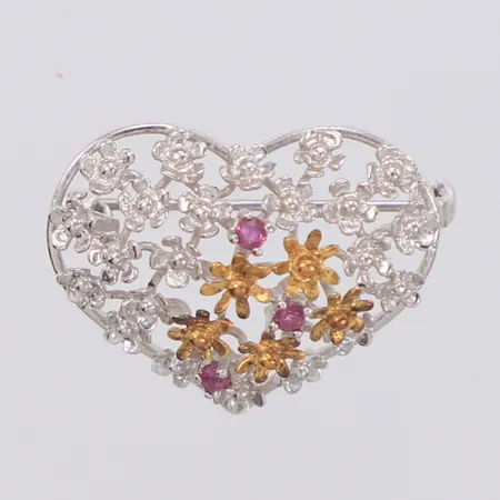 Brosch med rosa stenar, längd 19,8mm, bredd 25,3mm, delvis förgyllt silver 925/1000 silver Vikt: 3,1 g