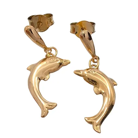 Örhängen Delfiner, 18K guld, längd 25 mm, bredd 9,5 mm, fint skick Vikt: 0,9 g