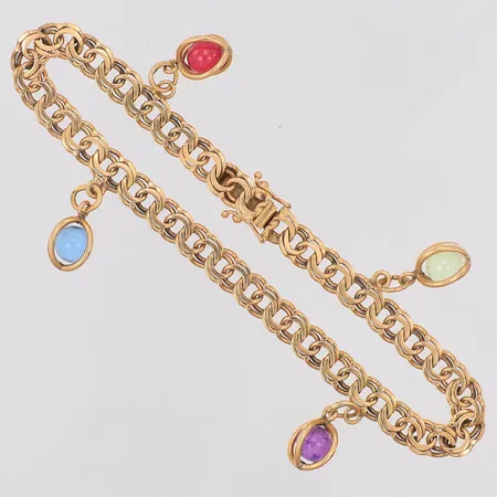 Armband Bismarck 18,7cm, bredd: 6mm, berlocker med färgade stenar, 18K Vikt: 14,5 g
