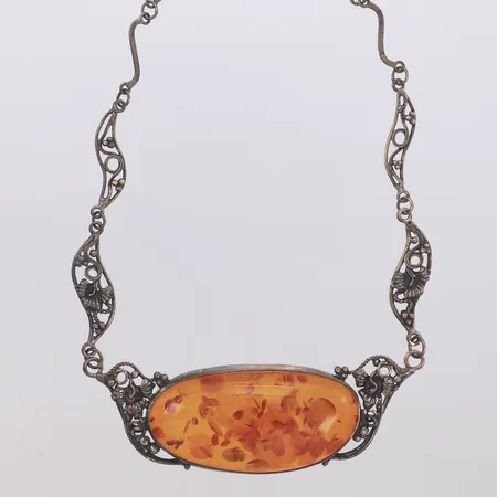 Kedja med bärnsten, längd 52cm, bredd 1,5-30,5mm, silver 925/1000 Vikt: 31,6 g