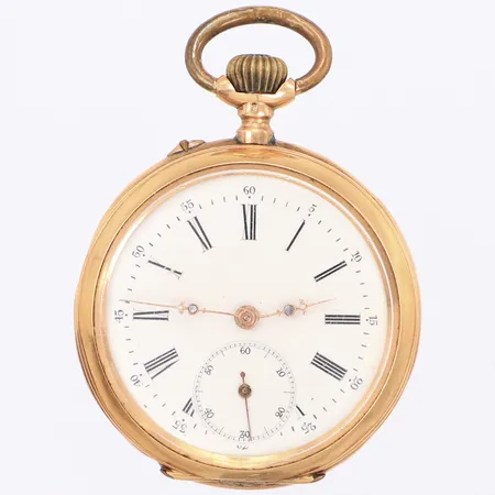 Mormorsur 14K, Ø37mm, liten sekundvisare, innerboett i metall, går ej, urverk saknar delar, bruttovikt 38,2g