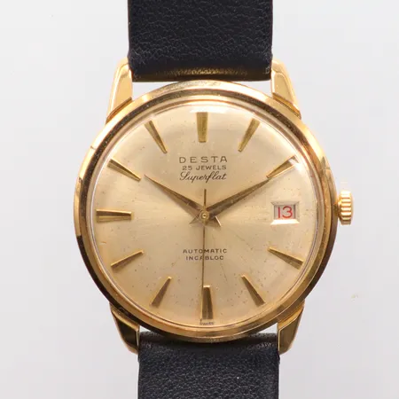 Herrur Desta superflat, automatisk, Ø34mm, något fläckig urtavla,  25 stenar 18k Vikt: 0 g