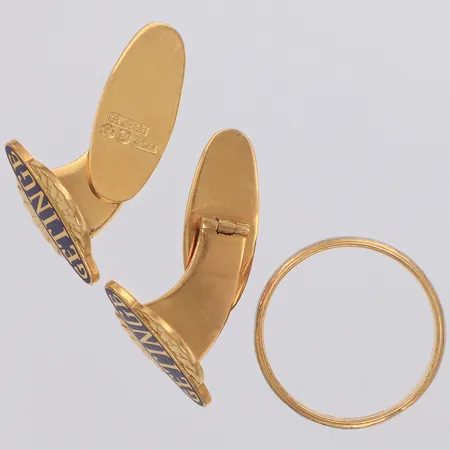Ring manschettknappar, emalj, gravyr, 18K  Vikt: 15,1 g