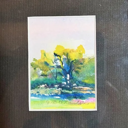 Tavla Gun-Britt Kandelin akvarell landskap 7 x 7 cm, glas & ram Skickas med paket.