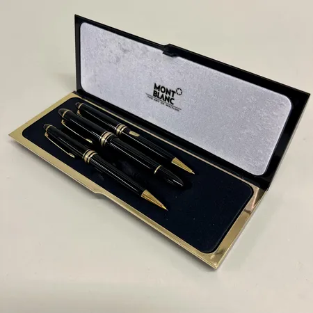 Pennset med 3 pennor Mont Blanc Meisterstück, blyertspenna GC278418, bläckpenna , reservoarpenna DB112555, med stift i 14K, bruksskick, repor, originaletui i plast, repigt