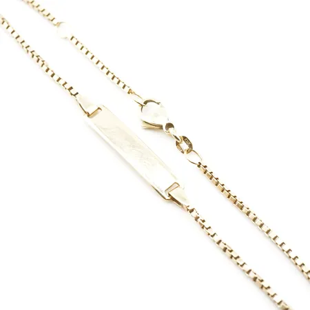 Armband m platta, 17,5cm och 20cm, bredd 5mm, 14k, gravyr Vikt: 3,8 g