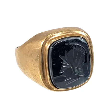 Klackring, 9K guld, Hematit, defekt Vikt: 5,5 g