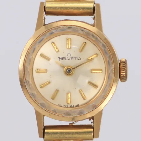 Damur Helvita 14K, manuell, 17mm, boettnr 1342, armband X-länk med stav 18K, längd 19cm, bruttovikt 19g, inga tillbehör. 