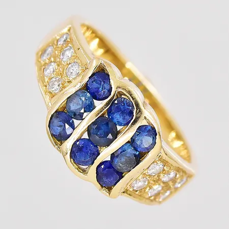 Ring diamanter ca 12x0,01ct stl:16½ blå stenar 14K Vikt: 5,3 g