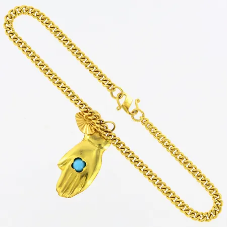 Armband med berlocker ca18cm, bredd ca 3mm, med s-lås,  21K  Vikt: 4,4 g