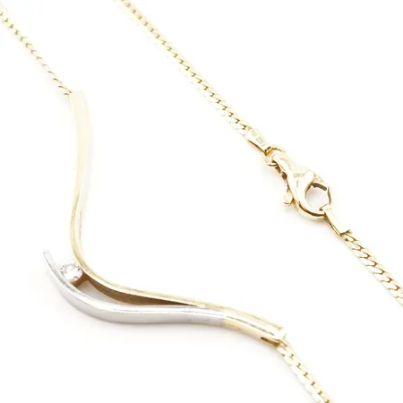 Collier m diamanthänge, gul/vitguld, 42,5cm, bredd 2mm x 5mm, 18k Vikt: 10,1 g