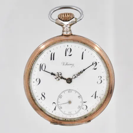 Fickur Viking Ø 50,5mm Ankar-ur nr.946193 fungerar ej innerboett metall silver 800/1000 medföljande klockkedja doublé