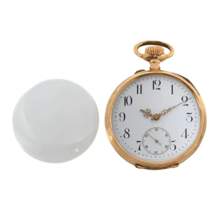 Fickur, 14K guld, Ø51 mm, innerboett i oädel metall, manuell - tickar, glas löst, 92,1g Vikt: 92,1 g