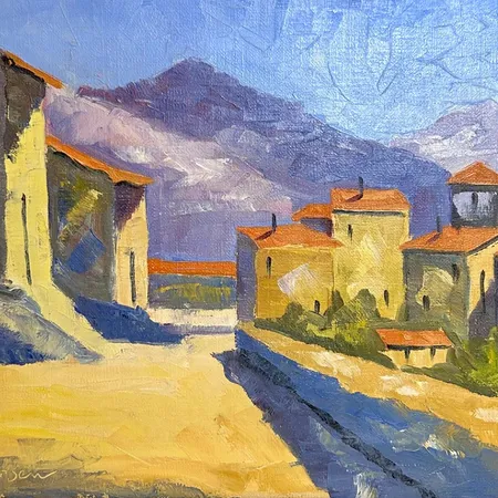 Tavla Hugo Lankilde Larsen medelhavsmotiv olja på duk, 37 x 48cm, ram Skickas med postpaket.