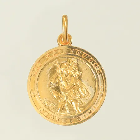 Hänge skyddshelgon "San Cristoforo proteggimi"  Ø20mm exkl ögla, 18K 4,2g 