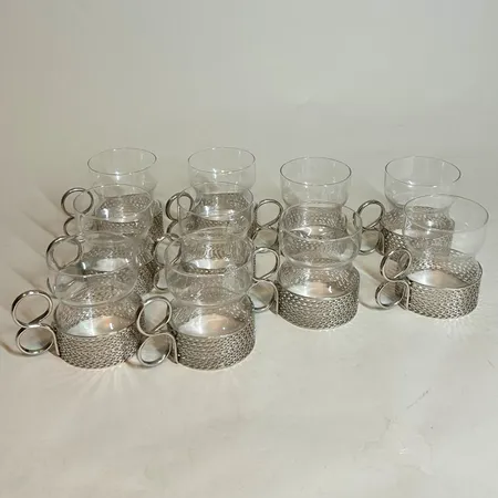 10 Teglas Iittala modell Tsaikka design Timo Sarpaneva metallhållare Skickas med postpaket.