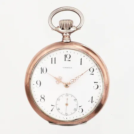 Fickur Omega Ø52mm manuell med sekundvisare, boettnr: 4332323, tickar, inner samt ytterboett i silver 800/1000, bruttovikt: 94,5gram