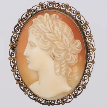 Brosch med Camé längd 42mm, bredd 34mm, silver 800/1000  Vikt: 11,3 g