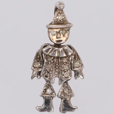Hänge clown med vita stenar, längd 28x13mm, vissa stenar lösa i fattning, 925/1000 silver Vikt: 2,7 g