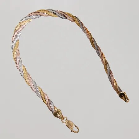 Armband flätad modell 18,5cm bredd 4,9mm, trefärgat, Italienska stämplar, Tecnigold, 18K,  Vikt: 6 g