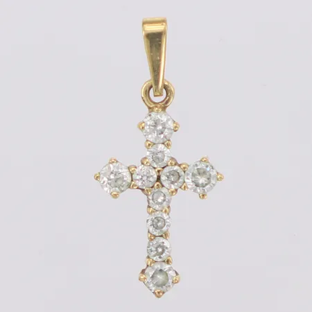 Hänge Kors med vita stenar, längd 24,6mm, bredd 11,0mm, 8K Vikt: 0,9 g