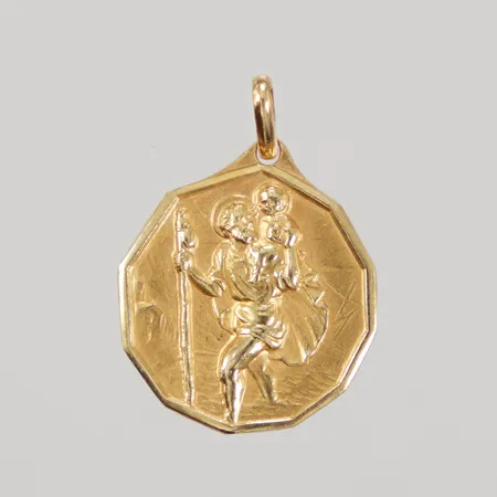 Hänge Sankt Kristoffer och bil längd inklusive ögla 22mm, Ø16mm, 18K,  Vikt: 3,2 g