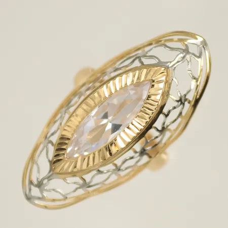 Ring tvåfärgad med sten, stl 17½ 2-36mm, 14K 5g totalt. 