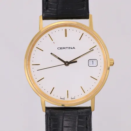 Armbandsur Certina, 33mm, gravyr, quartz ( batteribyte krävs) 18K, läderband