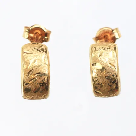 Örhängen paret mönstrade, diameter 11.4 mm,18k. Vikt: 1 g