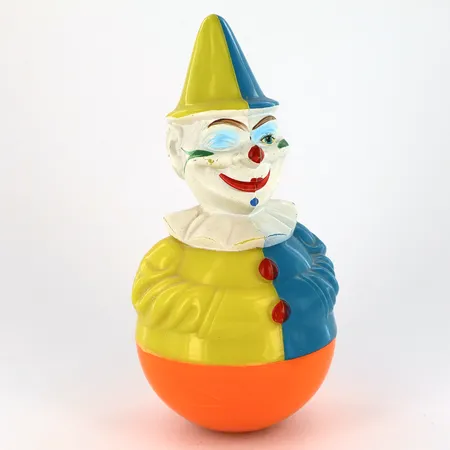 Leksak Rolly-Tumbler clown, höjd:20cm, troligtvis 1970-tal Västtyskland, bruksslitage Vikt: 0 g Skickas med paket.