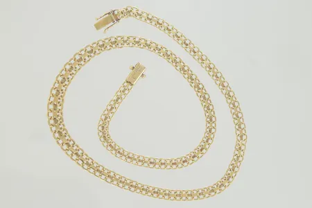 Halskedja X-länk längd 43 cm bredd 5-7,3 mm 18K Vikt: 17 g