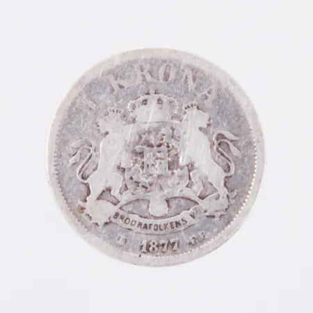 Mynt 1 krona 1877 silver 800/1000 Vikt: 7,1 g