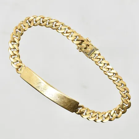 Armband Pansar med platta längd 20 cm bredd 8 mm, gravyr, 18K. Vikt: 31 g