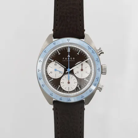 Herrur Farer Carnegie Titanium, 41mm, automatisk, boettnr FSCT2-095, kronograf, safirglas, brunt läderband, kvittokopia, putsduk, reseetui med slitage