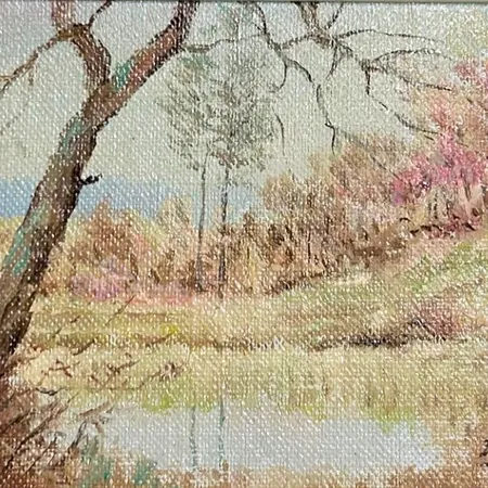 Tavla Dominik Pawlowski olja på pannå landskap 11,5 x 17cm, ram Skickas med paket.