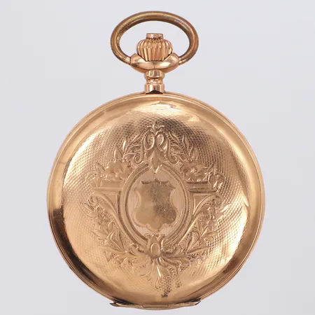 Savonett med mönsterdekor i relief, Chronometre balancier ancre spiral breguet boettnummer. 115972 3, innebott i metall, gravyr, skadad/ sprickor/ lösa delar i urtavlan, bucklig, 14K bruttovikt 73,8g