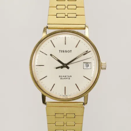 Herrur Tissot Seastar guld quartz Ø33mm, defekt går ej repor gravyr 18K
