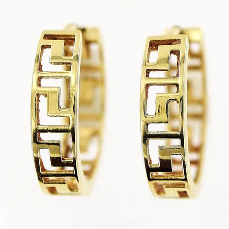 Örhängen creoler med meanderbård Guldfynd längd 12mm, bredd 3mm, 18K Vikt: 1,8 g