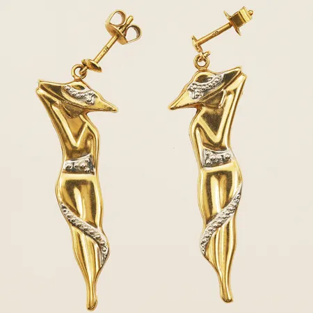 Ett par örhängen med damer, längd ca 35mm, bredd 6,7mm 8K  Vikt: 1,3 g