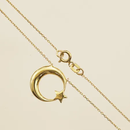 Collier med integrerat hänge, längd 42cm, bredd ca 0,6-14,2mm, 14K Vikt: 2,1 g