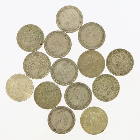 14st mynt, 1-kronor, Gustaf VI Adolf Sveriges Konung, 400/1000 Silver Vikt: 97,4 g